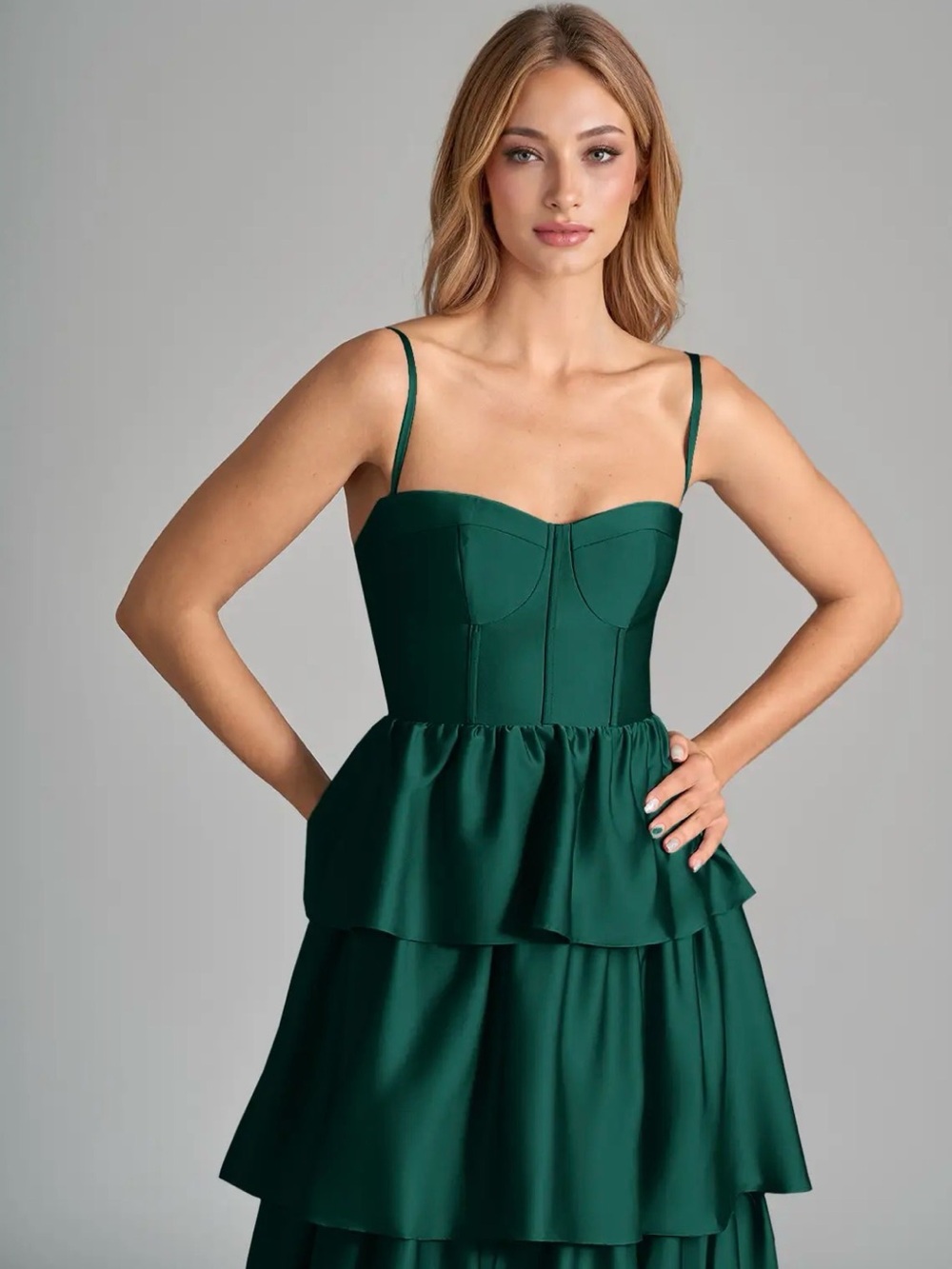 Azazie Emerald Strapless Tiered Maxi Gown - Picture 11 of 14